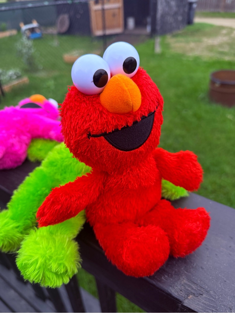 Three Colorful Plush Elmo - Green, Pink & Red Soft Toys